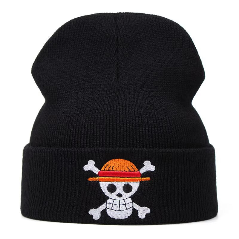 Anime Knited Hats Cosplay Adult Unisex Cap Cartoon Lufy Anime Peripheral Fashion Warm Beanie Hat Skull Embroidery Hood