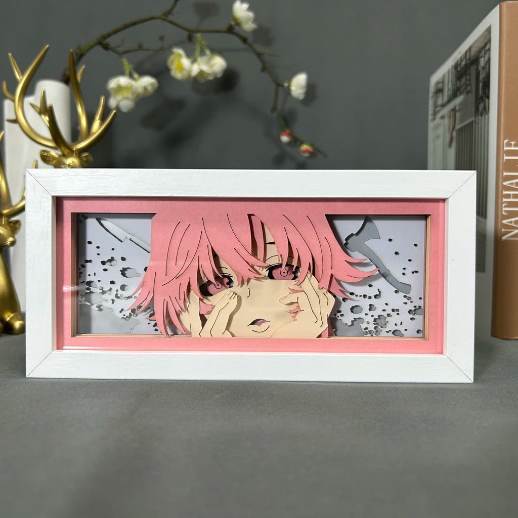 Paper Cut Anime Light Box Future Diary Yuno Gasai for Bedroom Decor Birthday Gift Manga Shadow Box Desk Table Lamp Night Light
