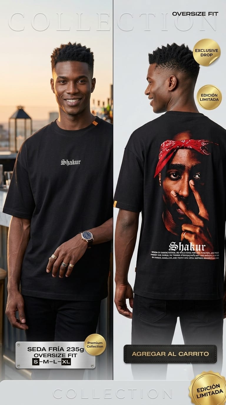 CAMISETA 2PAC OVERSIZE- FIT 235G SEDA FRÍA.