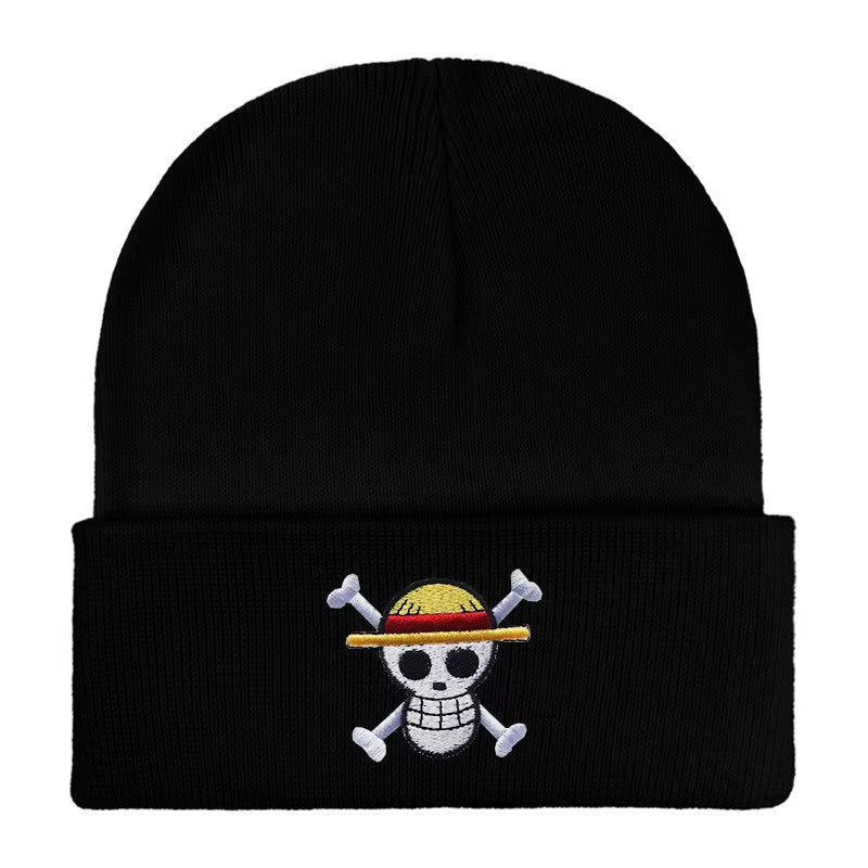 Anime Knited Hats Cosplay Adult Unisex Cap Cartoon Lufy Anime Peripheral Fashion Warm Beanie Hat Skull Embroidery Hood