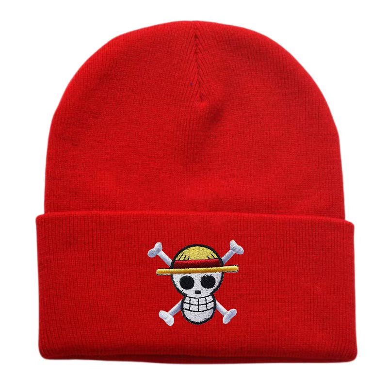 Anime Knited Hats Cosplay Adult Unisex Cap Cartoon Lufy Anime Peripheral Fashion Warm Beanie Hat Skull Embroidery Hood