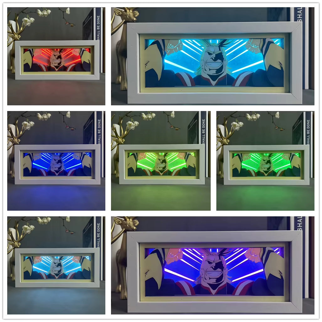 Anime Figures Light Box My Hero Academia All Might Face Gaming Room Decoration Manga Paper Cut Led Night Lamp Mha Lightbox Eye